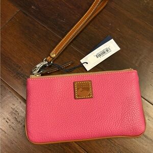 Dooney & Bourke Vibrant Pink Wristlet with Tan Strap